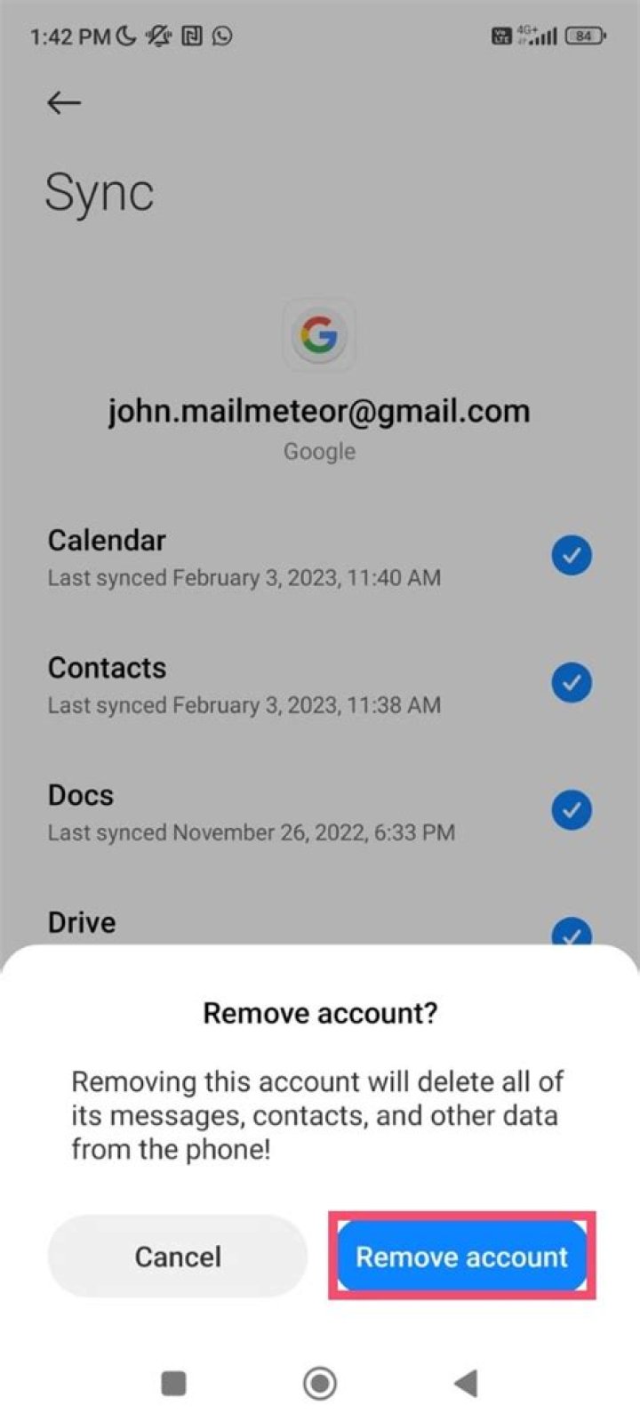 How do I delete a Gmail account from my Android?