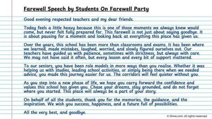 How do you start a farewell speech sample?