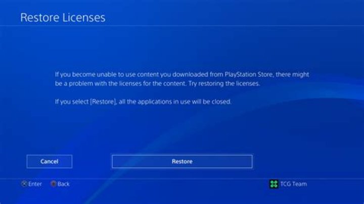 what does restoring licenses do on ps4?